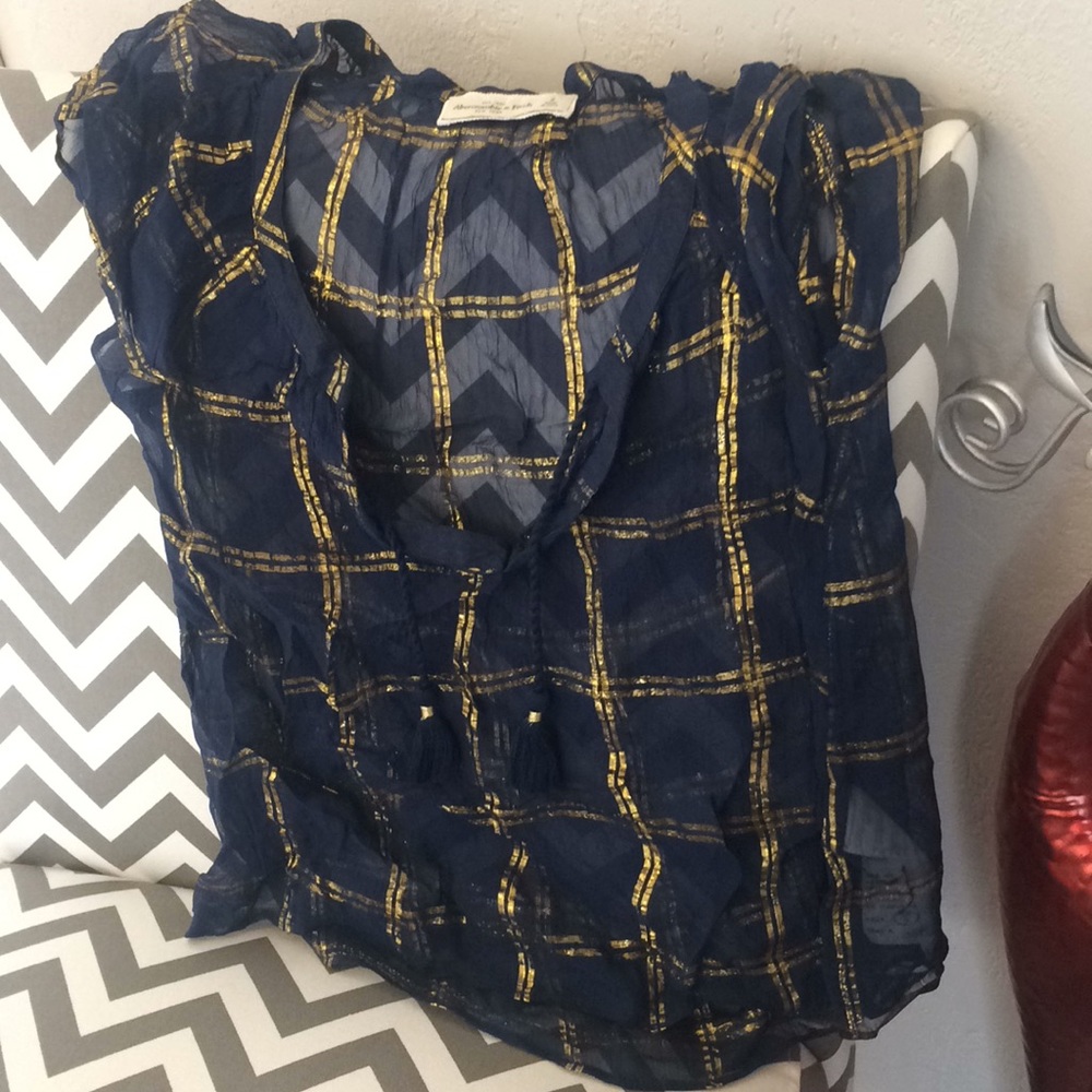 Navy Blue/Gold stripe sheer top